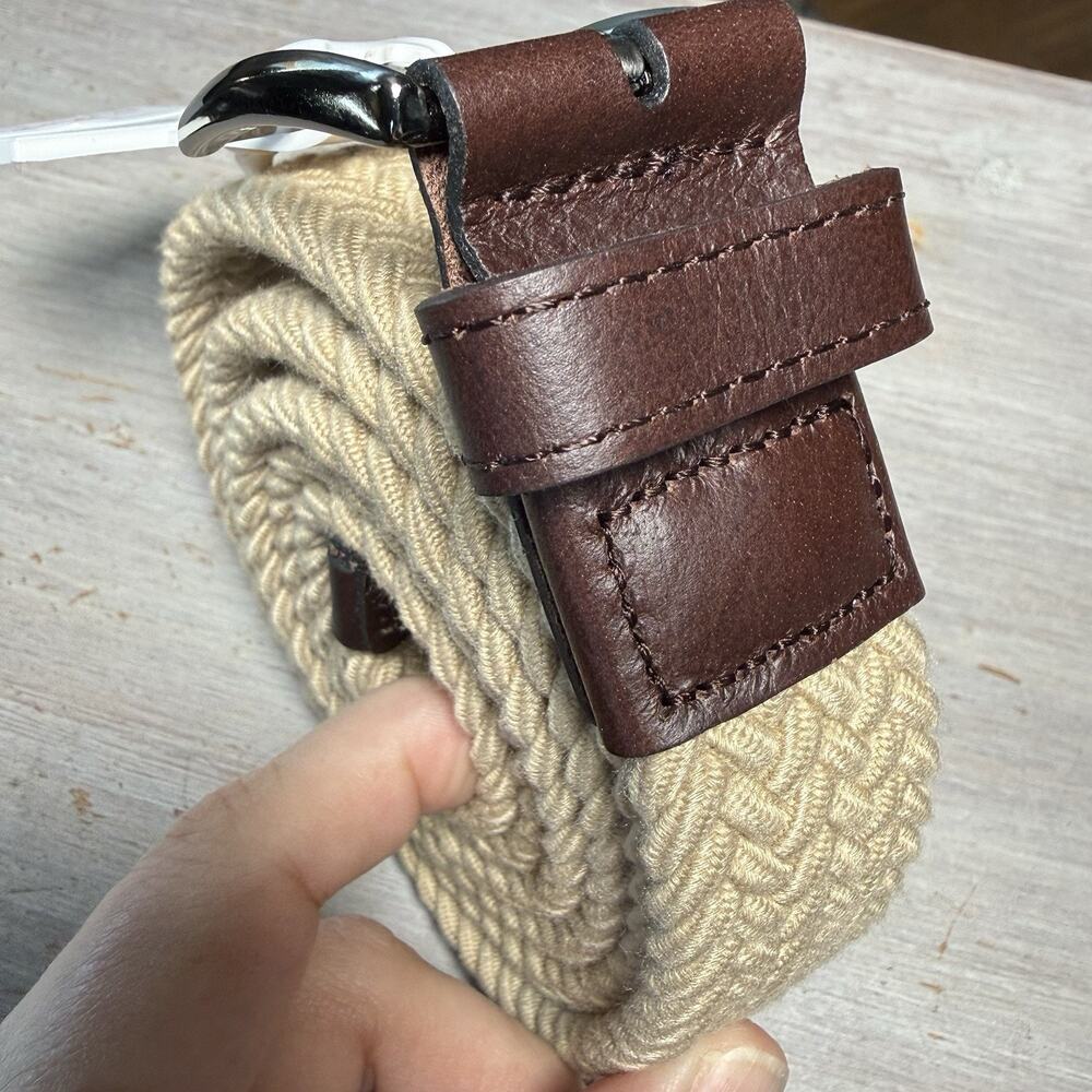 Goodfellow & Co Beige Tan Stretch Belt XXL 44-48 Brown Leather Tabs NWT
